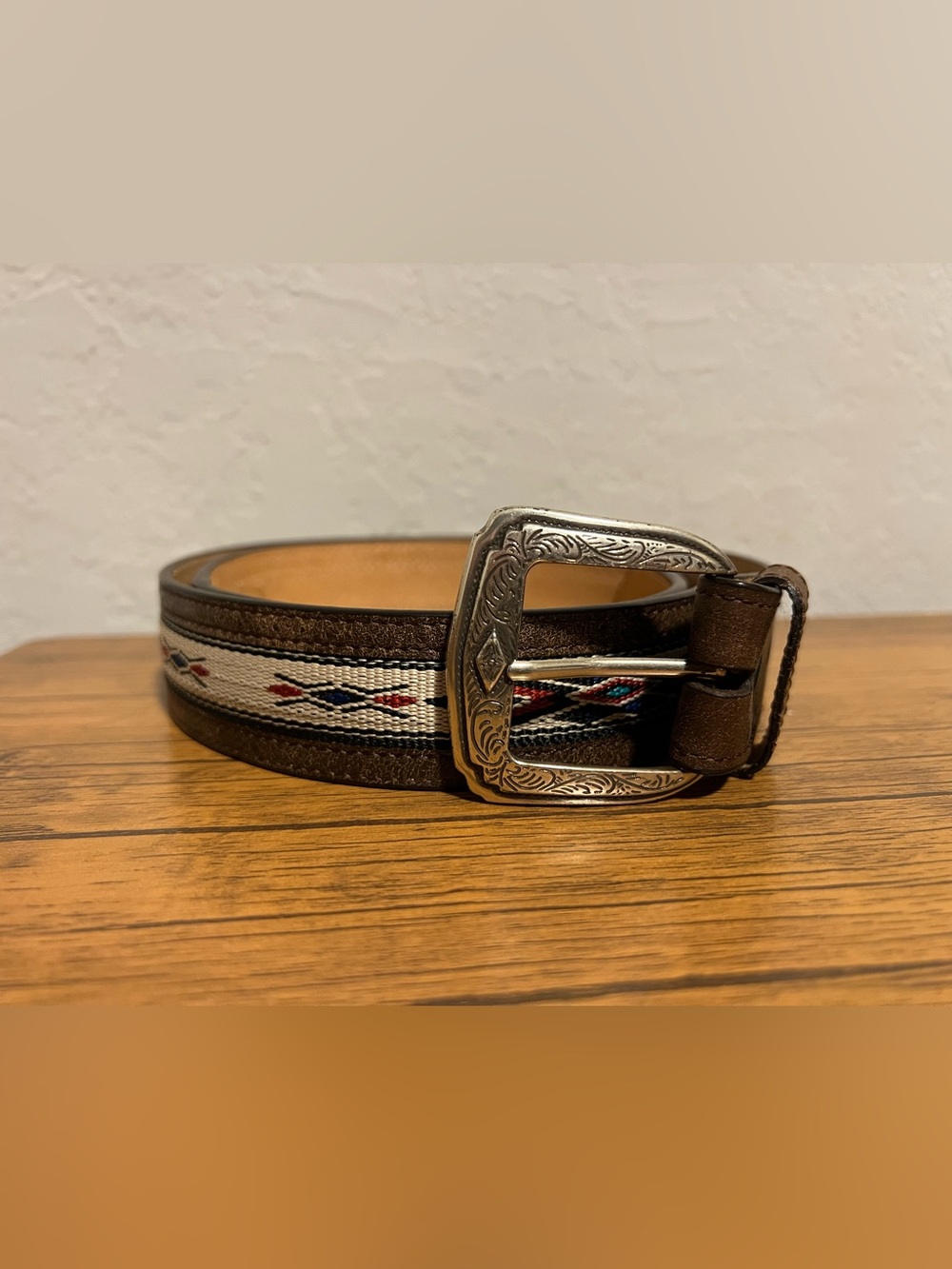 3D Brand Genuine Leather Western Style Embroidered Belt Size 40 Silver Buckle - Picture 4 of 9